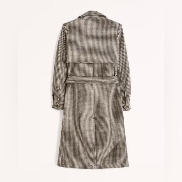 Abercrombie & Fitch Dark Brown Plaid Wool-Blend Trench Coat NWT Size XS Petite - Picture 2 of 13